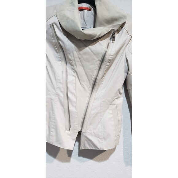 Alice + Olivia 'Stephan' Stretch Cotton & Leather Jacket Size S - Picture 14 of 16